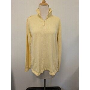 Orvis Butter Yellow 1/4 Zip Pullover 100% Cotton Sweater sz M Casual Preppy